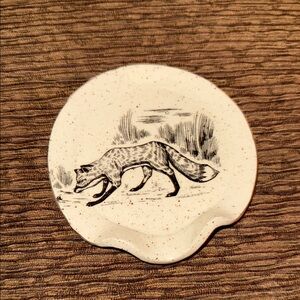 Ceramic stoneware,small Dish/plate with Fox Design - Cream